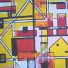 Title: Mystic City
Media: Acrylics on Canvas
Size: 22 x 26
Artist: Deb Morris

The artist experimented with the basic colors and forms found in traffic signs and cityscapes in this geometric artwork.