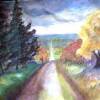 Title: Route 27
Media: Watercolors
Artist: Lauree Manzer

The Artist remembers Route 27 when it 
was a beautiful country road lined 
with trees and along
endless rolling hills~ a time before 
billboards and turnpikes.
